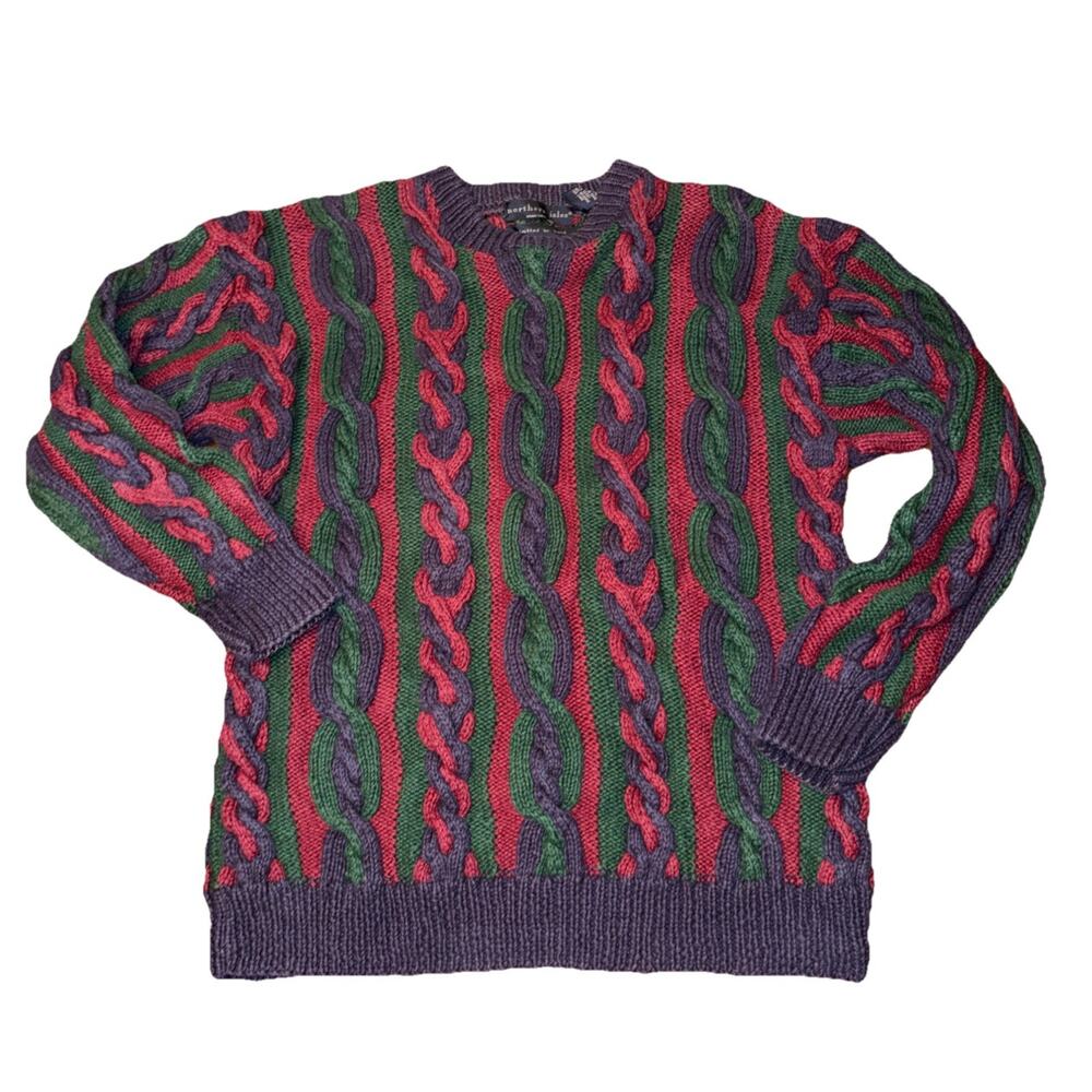 Vintage 90s Men’s Northern Isles Hand Knit Pullover Sweater Size Medium Colorful